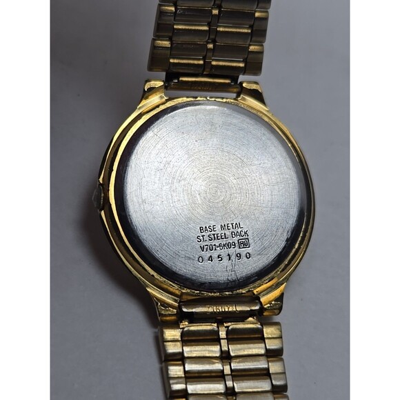 Seiko Quartz V701 6K09 Gold Tone Black Dial Mens Dress Watch New Battery Vintage - Picture 13 of 16